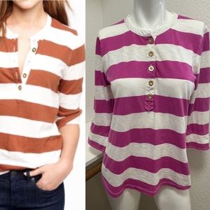 J.CREW Pink & White Ringspun Striped Henley Sz M